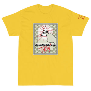 Yellow Short Sleeve T-Shirt with Decentalize This artwork on the front